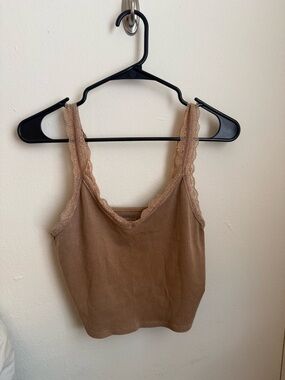 American Eagle Lace-Trim Ribbed Tank Top - Brown